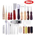 48 Pcs Professional Leather Craft Tools Kit Home Hand Sewing Stitching Punch Carving Work Saddle Leathercraft Accessories Set