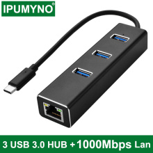 USB C Hub 3.0 3 Port Type C RJ45 Hub Splitter 10/100/1000M Ethernet Adapter Network Card Lan For Macbook Pro Air Accessories