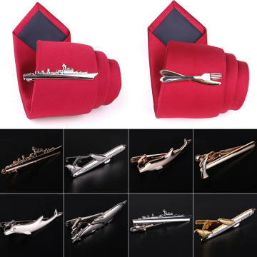 Men Tie Clips Cufflinks Cute Steamship Dolphin Airplane Tableware Shape Tie Bar Wedding Party Pin Jewelry Clip Men Gifts