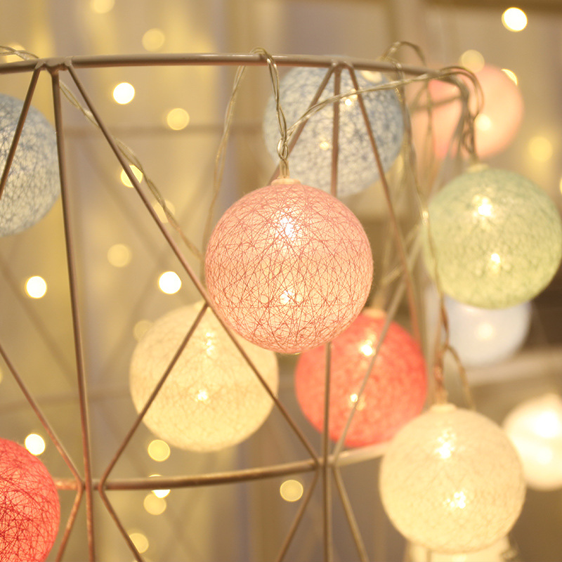 Garland Cotton Balls String Lights Battery USB 6CM 40 Cotton Ball Light Chain Fairy LED Holiday Lights Birthday Party Gifts