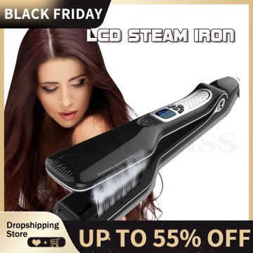 Professional Steam Hair Straightener Brushes Flat Iron Professional Ceramic Tourmaline Steampod Hot Hair Comb Straightening