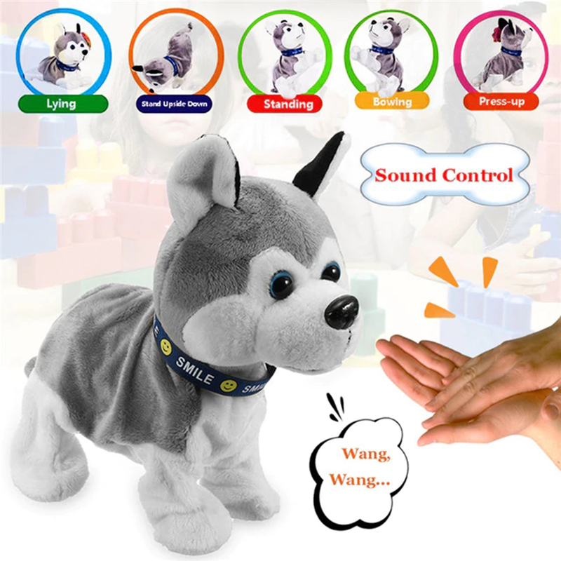 Electronic Pets Robot Dog Kids Plush Toy Sound Control Interactive Bark Stand Walk 8 Movements Plush Cellucotton Christmas Toys