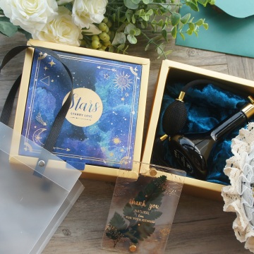 15*15*6.5cm 3set Gold night blue star Design Paper Box + Bag As birthday Wedding Anniversary DIY Gift Packaging Use