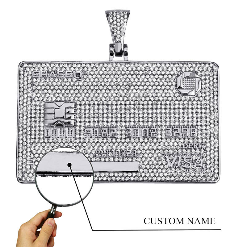 TOPGRILLZ Custom Name Iced Out Credit VISA Card Pendant Necklace AAA Cubic Zirconia Hip Hop Jewelry With Tennis Chain For Gift