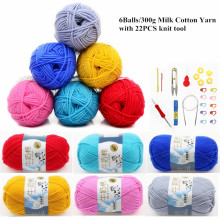 Crochet Yarn For Knitting with 22Pcs knit tool 6Balls 300g/0.66lb Milk Cotton Knit Yarn Soft Warm Knitted Threads Handmade