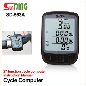 Suding waterproof LCD large display bicycle computer odometer speedometer with green backlight riding accessories SD-563A