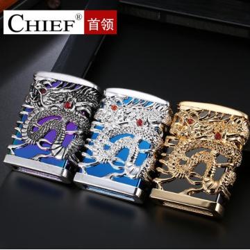 Chief New Dragon Carving Lighter Retro Metal Weel Kerosene Lighters Unique Gasoline LIghters Windproof Men Smoking Lighter