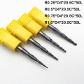 4PCS Assorted R0.25&0.5&0.75&1.0mm HRC55 Tungsten solid carbide Tapered Ball Nose CNC Router Tools End Mills and cone cutter Bit
