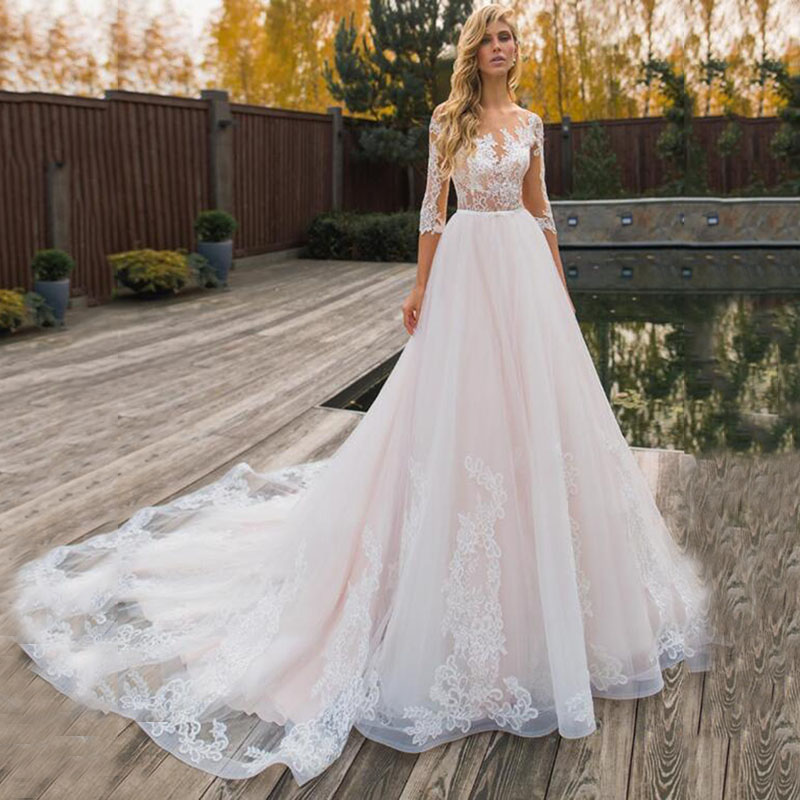 Gorgeous-Lace-Wedding-Dress-Vestidos-de-novia-2020-Pink-A-Line-Bridal-Dress-V-Neck-Sexy