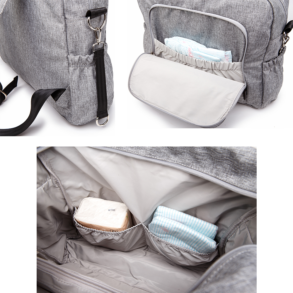 Soboba Large Gray Diaper Bag Fashion Waterproof Multi-functional Diaper Backpack Nursing Changing Bag for Baby Care Stylish Bag