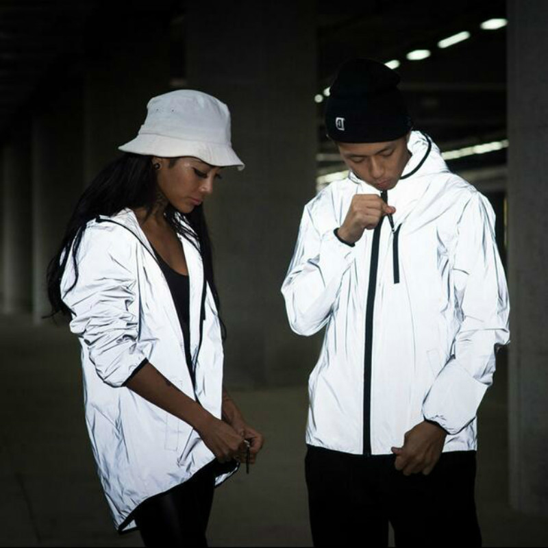 Hot Men's Full Reflective Jacket Light Hoodies Women Jackets Hip Hop Waterproof Windbreaker Hooded Streetwear Coats Man 4XL 5XL