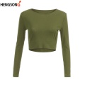 Basic T Shirt 2020 Spring Women T-shirts Ribbed Knit Tee Women Long Sleeve T Shirt O Neck Women's Crop Top