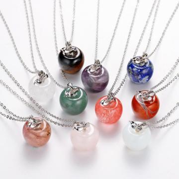 Stone Pendant Necklace Pure Natural Crystal Gemstone Christmas Apple Shape for Women and Girls Pendant Fashion Jewelry