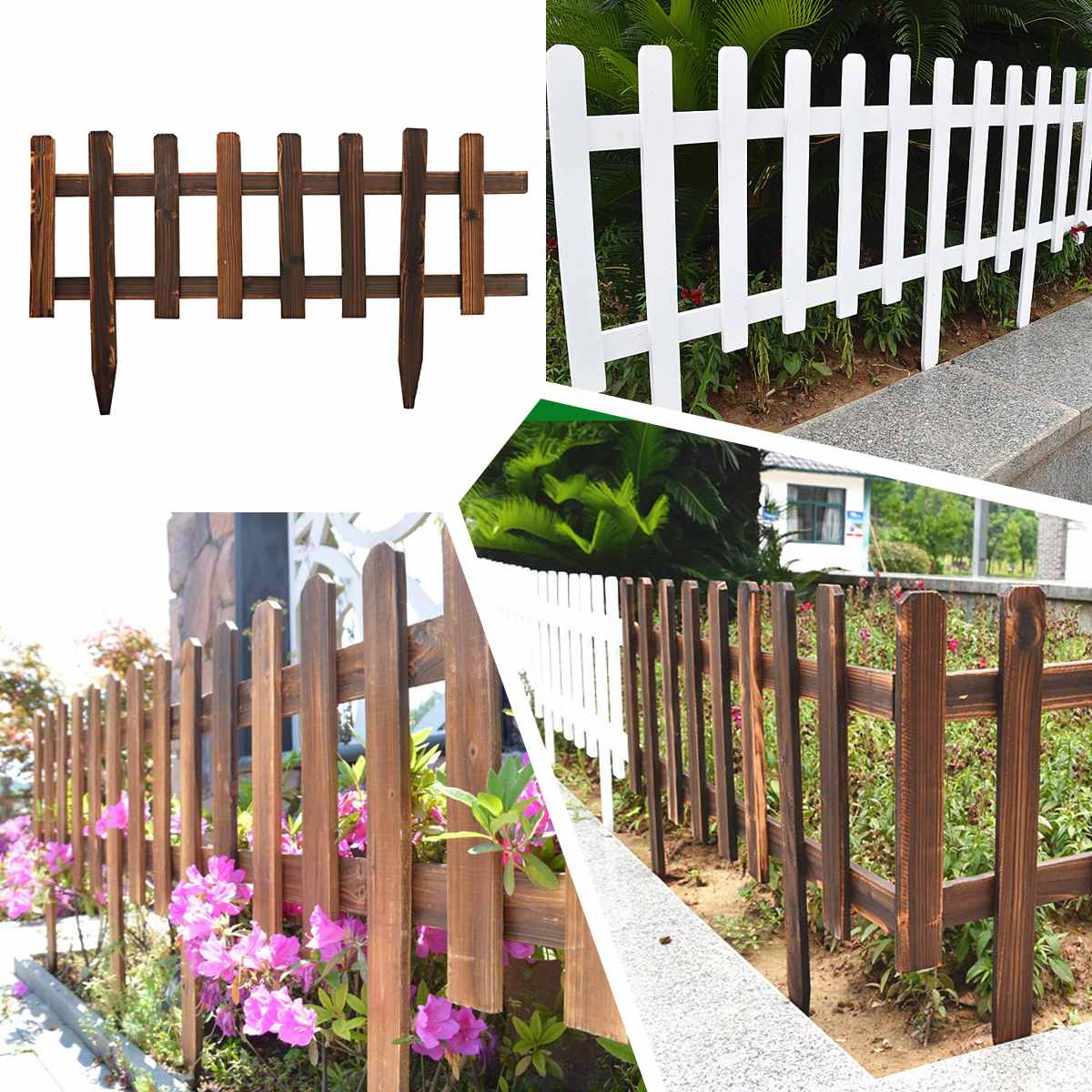 Wood Picket Garden Fence Rot Proof DIY Garden Lawn Fence Edging Fencing Outdoor Anticorrosive Wooden Fence For Outdoors