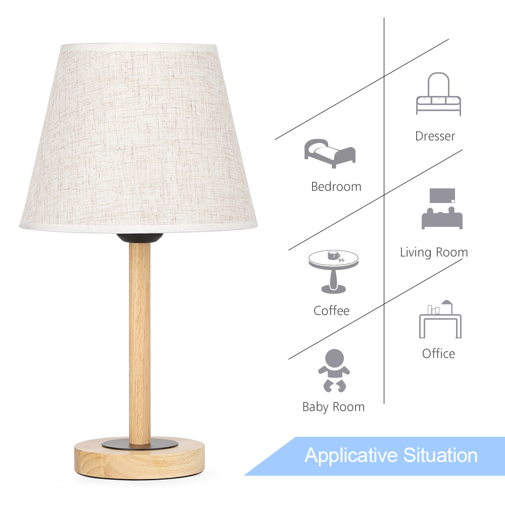 Wooden Base Table Lamp with Linen Lampshade