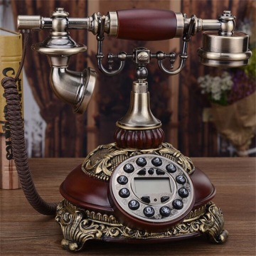 Antique Corded Telephone Fixed Digital Retro Phone Button Dial Vintage Decorative Solid Wood Telephones Landline Home Office