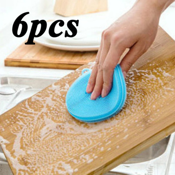 6pcs Cleaning Brushes Soft Silicone Dish Bowl Pot Pan Cleaning Sponges Scouring Pads Cooking Cleaning Tool Kitchen Accessories