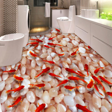 PVC Self Adhesive Waterproof 3D Floor Tiles Wallpaper Kitchen Bathroom Goldfish Pebble Floor Painting Murals Sticker Home Decor