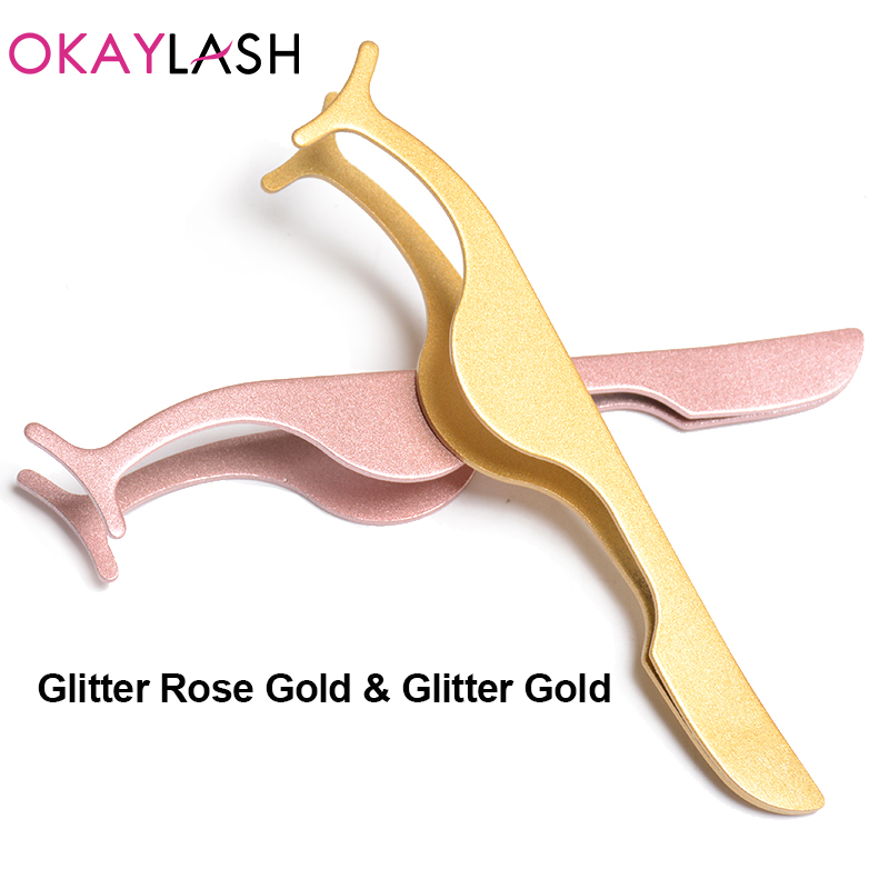 OKAYLASH Luxury High Quality Stainless Rainbow Color Eyelash Tweezers Rose Gold Eye Lash Clip Applicators Beauty Makeup Tools