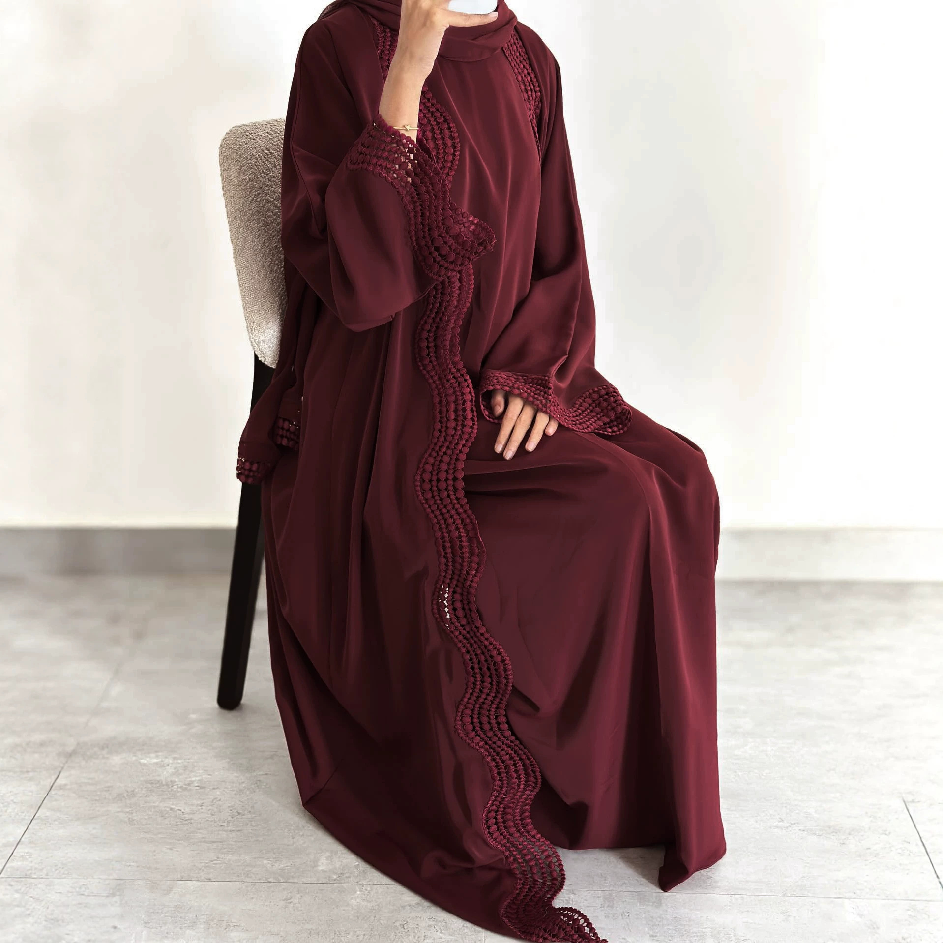 Two Piece Luxury Dubai Modest Abaya for Muslim Women Ramadan Islam Coat and Inner Dress Eid Holiday Outfit Turkey Jalabiya Robe5