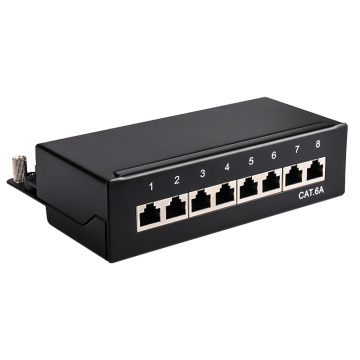 Mini Desktop CAT 6A 8-port Patch Panel Full Shielded, Available For Wall Mounting (bottom plate with wall-mount screw holes)