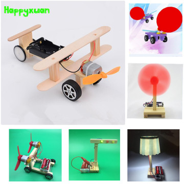 Happyxuan 6 sets/lot DIY Physical Science Experiment Toy Children Airplane Car Wood Assemble Model Kit Creative Educational Gift