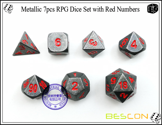 Metallic 7pcs RPG Dice Set with Red Numbers-3