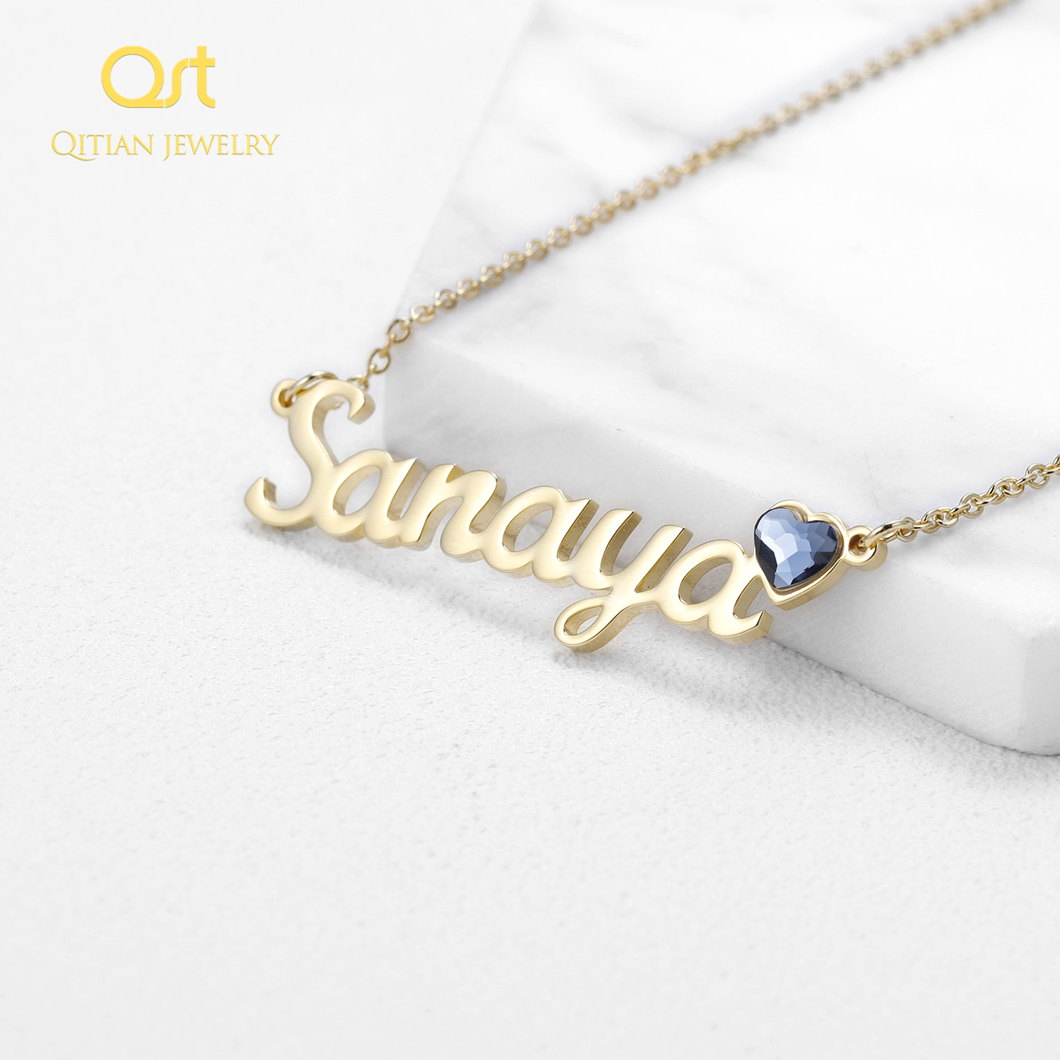 Custom Personalized Name Necklace with Heart Birthstone ,stainless steel Name Necklace For Women Men Jewelry Gifts