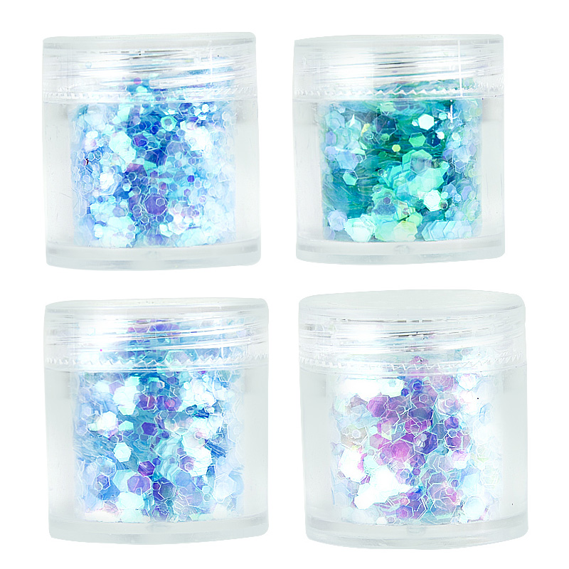 4 Boxes 4x 10ml Ice Queen Iridescent Glitter Mix Set / Chunky & Fine Glitter Mixed Festival Face & Body Nail art Hair, PLA107-16