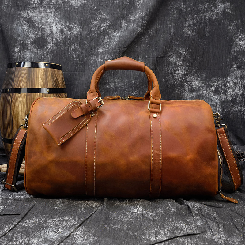 MAHEU Fashion Leather Travel Bag Leather Handbag Weekender Duffle Bag Crazy Horse Leather Male Handbag Unique Design Laptop Bag