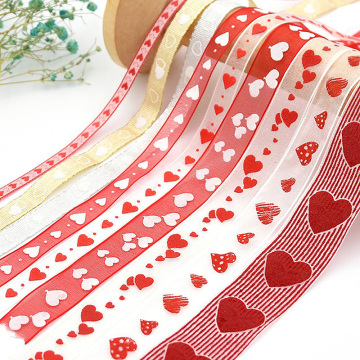 Love Embossed Ribbon Wedding Decoration Lover Gift Packaging Peach Heart Red lace pink