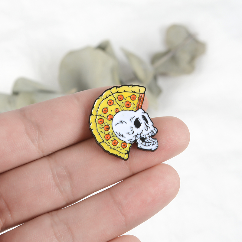 Fun Pizza Hairstyle Skull Enamel Pins Skeleton Badges Custom Brooches Pastel Lapel pin Denim Shirt Punk Liberty spikes Jewelry