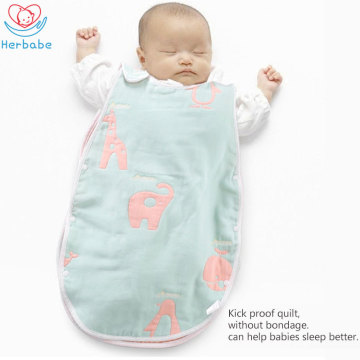 Herbabe Spring Summer Baby Sleeping Bag 100% Cotton Muslin Baby SleepSacks Newborn Infant Anti-kick Swaddle Wrap Kids Sleep Gown