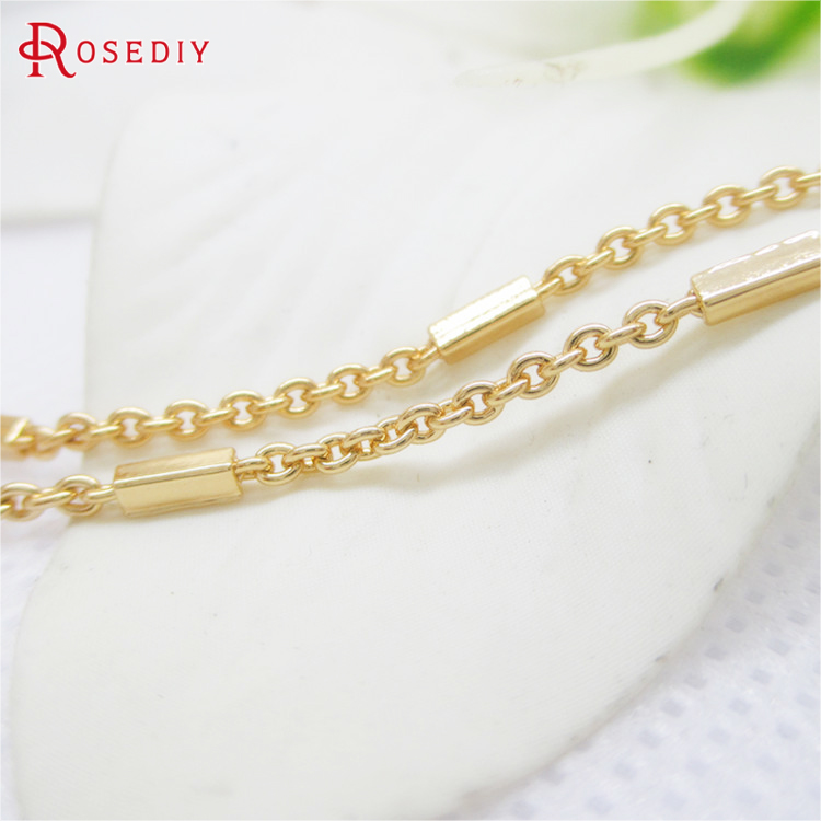 2 Meters 1.6MM 24K Champagne Gold Color Copper Round O Shape Link with Rectangle Tube Chains Necklace Chains High Quality