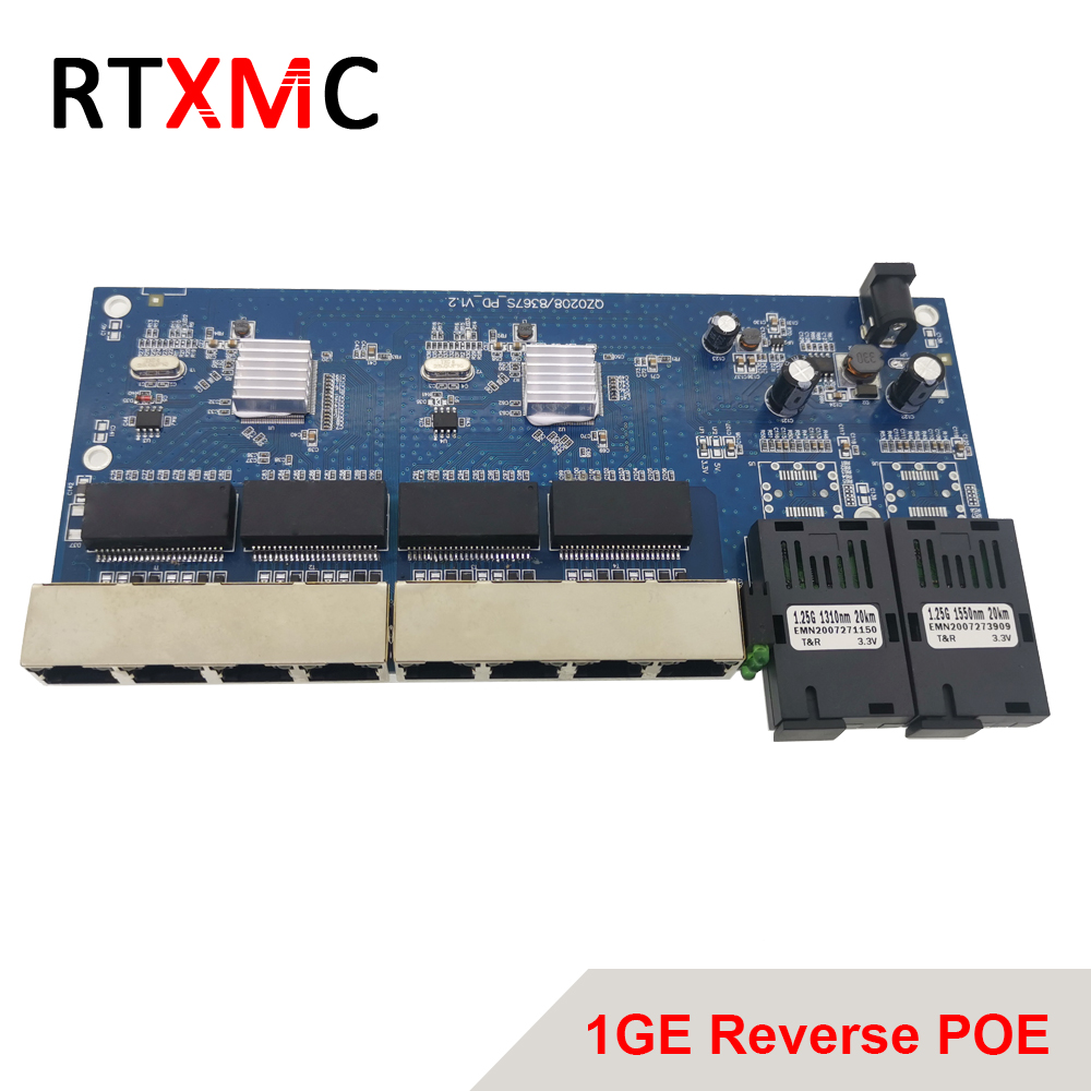 Reverse POE 2G8 RJ45 Gigabit Ethernet Switch 2*1.25G Fiber port SC connector 8*1000M PCBA Board Fibra optical Converter plate