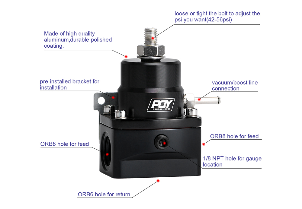 Free Shipping AN8 high pressure fuel regulator w/ boost-8AN 8/8/6 EFI Fuel Pressure Regulator with gauge HT7855