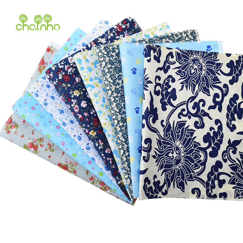 Random Mix Blue Flower Color Cotton Fabric Patchwork For Sewing Cloth Scarpbooking Needlework Craft Doll Bag 42pcs/Lot 20x30cm