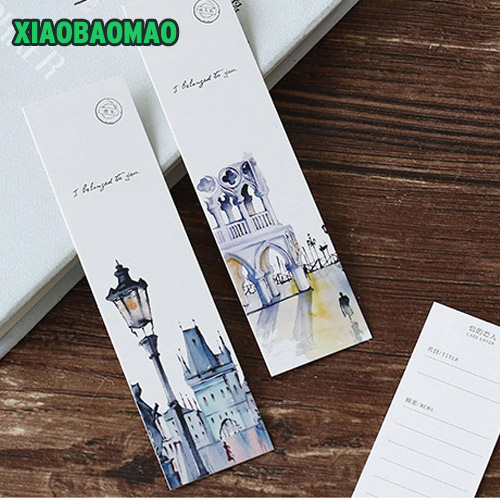 30 pcs / box Vintage City Landscape Watercolor Hand painted Style paper bookmark stationery book holder message card XLG499