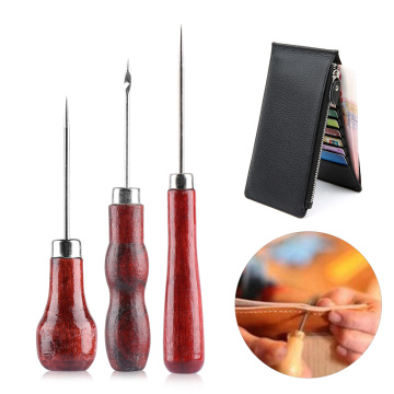 Wooden Handle DIY Leather Tent Sewing Awl Pin Punch Hole Repair Tool Hand Stitcher Leathercraft Needle Sewing Accessories