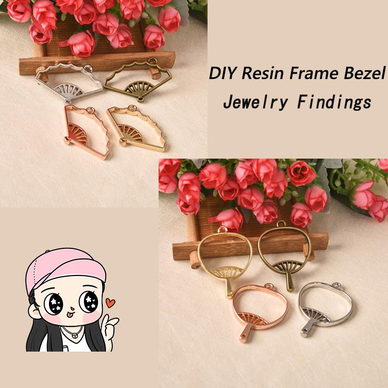 5pcs Open Blank Bezel Cherry Blossom Antique Fan Pendant Pressed Flower Charm Hollow Resin Frame For Earrings Diy Jewelry Making
