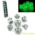 BESCON DARK ELVES Glowing Dice Set (7 piece), Oversized GLOW IN DARK Carved Role Playing Games RPG Dice Set