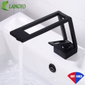 LANGYO Bathroom Sink Curved Basin Faucet Deck Mount Black Basin Faucets Single Handle Hot & Cold Mixer Water Taps Bathroom