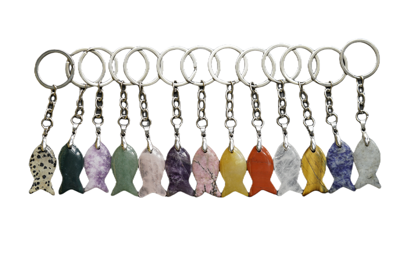 Natural Stone Fish Pendant Key Chain Gemstone Animal Key Ring Approx 20X38MM)