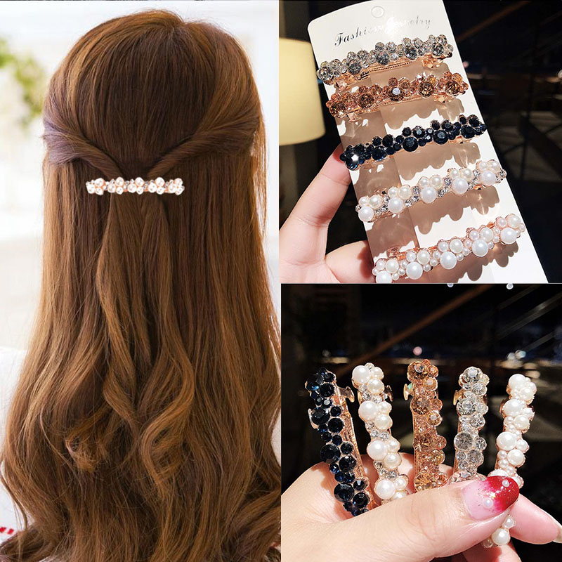 Elegant Women Pearl Crystal Barrettes Hair Clips Bridal Headwear Hairpins Headbands Hair Holder Jewelry Accessories