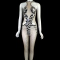 Sexy Sleeveless Transparent Rhinestones Mirrors Jumpsuit Singer Dancer Performance Stage Wear Birthday Celebrate Party Outfit