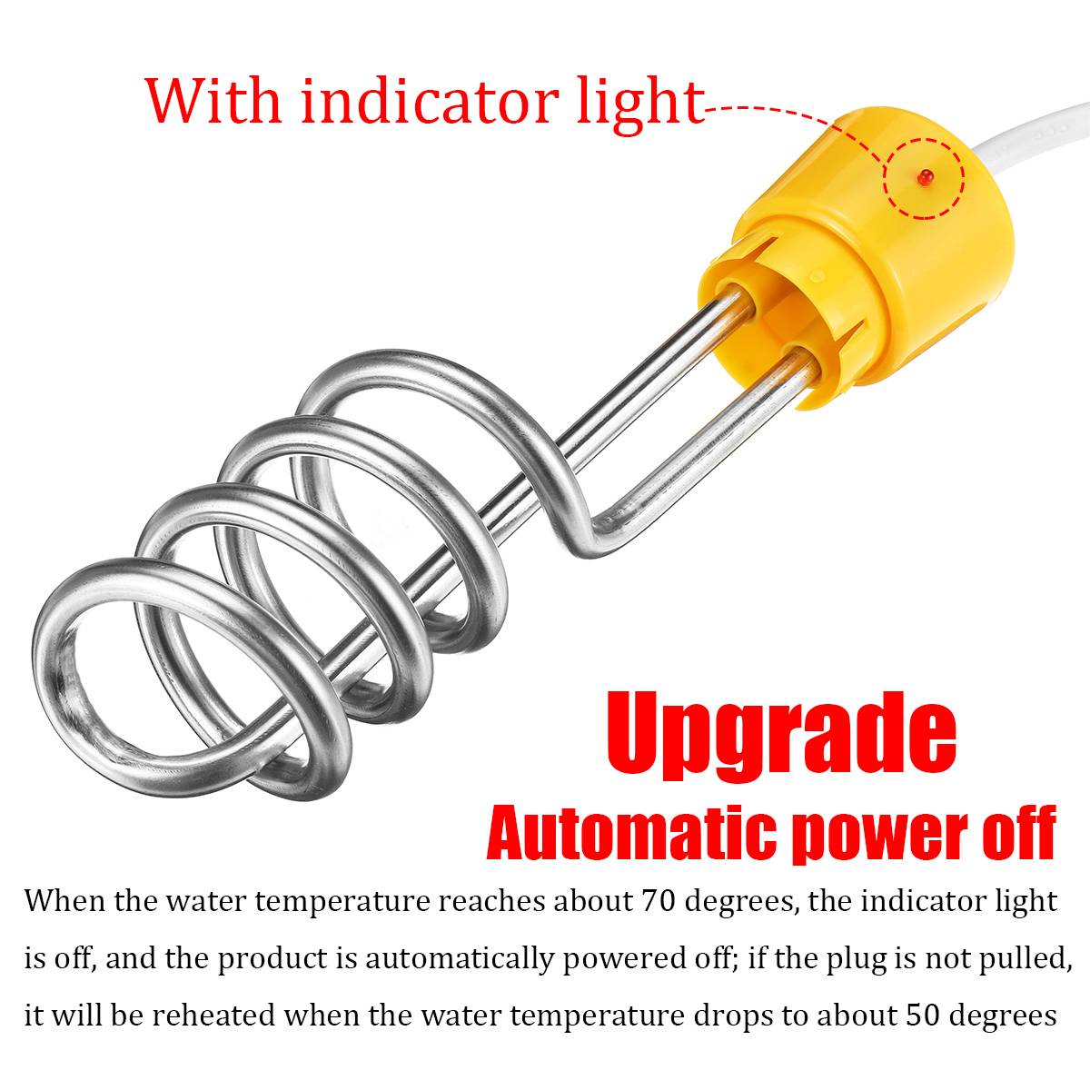 3000/2500/2000W Electric Water Heater Portable Electric Hot Water Boiler Automatic Immersion Heater for Bucket Swimming Pool