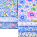 Chainho,Blue Floral Series,Printed Plain Thin Cotton Fabric,For DIY Quilting&Sewing Toys, Placemat,Cushion Material,Half Meter