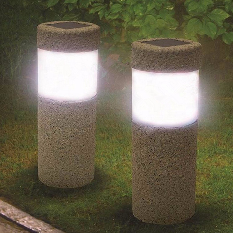Solar Power Stone Pillar White LED Lights Garden Lawn Courtyard Decoration Lamp