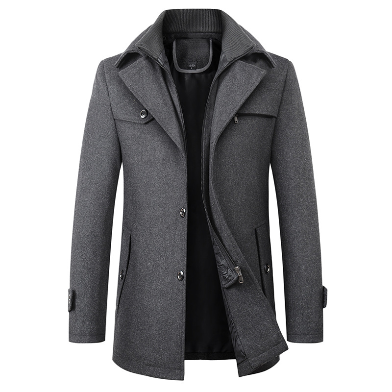FOJAGANTO Winter New Men Solid Wool Blend Coats Fashion Brand Men Long Wool Coat Double Collar Thick Wool Blend Overcoat Male