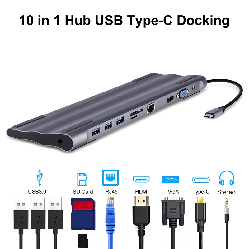 10 in 1 USB C HUB, Multi-Function Docking Station PD Fast Charge, for PC Laptop